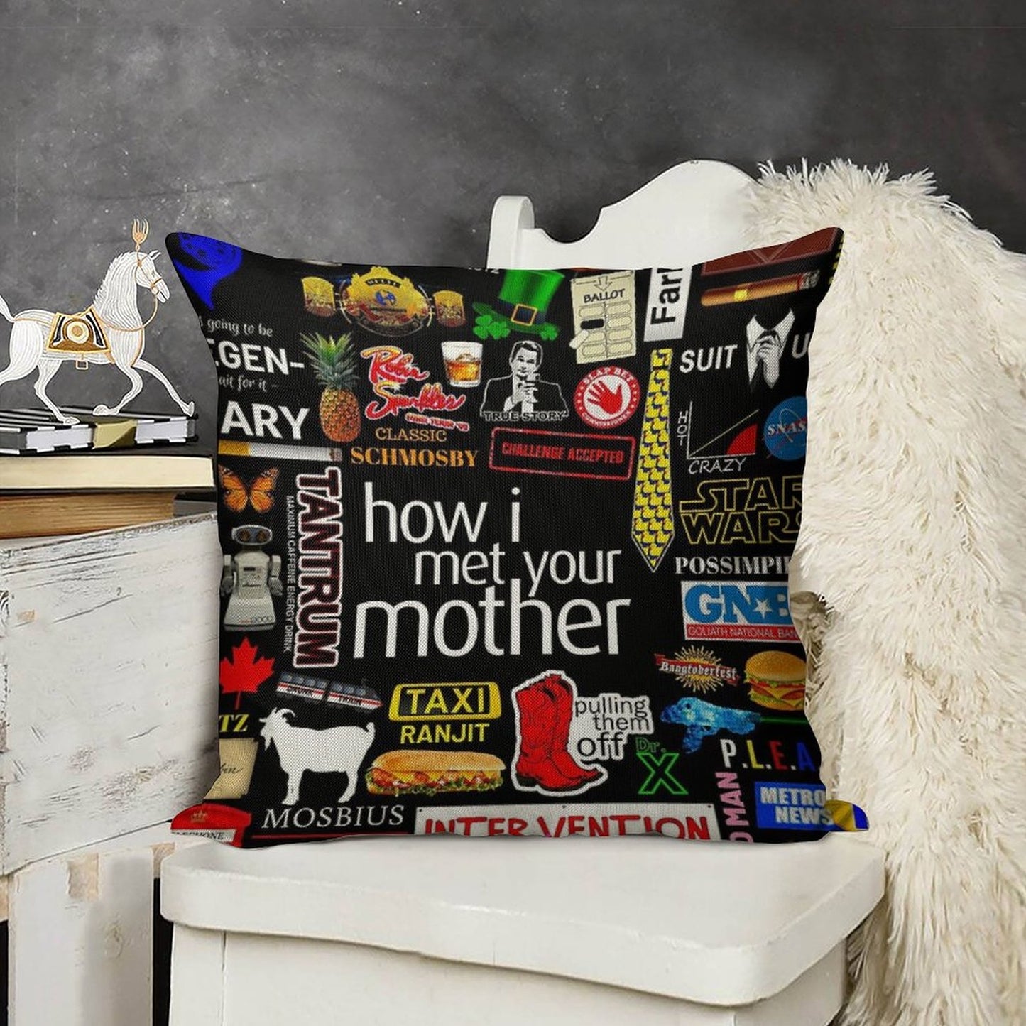 How I Met Your Mother Collage Poster Iconographic - Infographic Linen Throw Pillow Cover