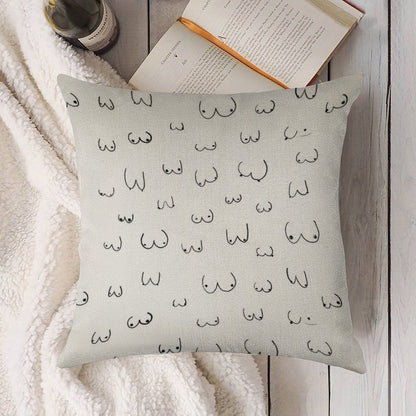 Boobie Boob Print! Linen Throw Pillow Cover