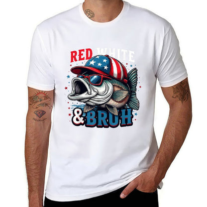 Patriotic Red White  Bruh America Fish Fishing 4th Of July  Trendy Pattern T-Shirt