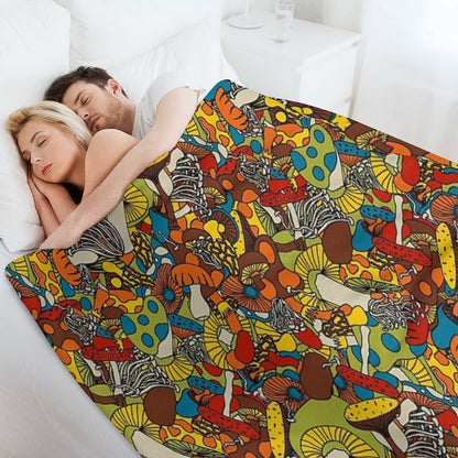 70s Psychedelic Mushroom Throw Blanket