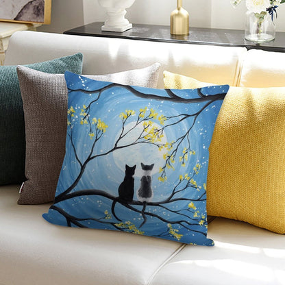 Cats Full Moon Soft Skin-Friendly Throw Pillow