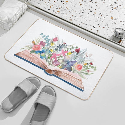Watercolor Open Book with Florals Bath Mat