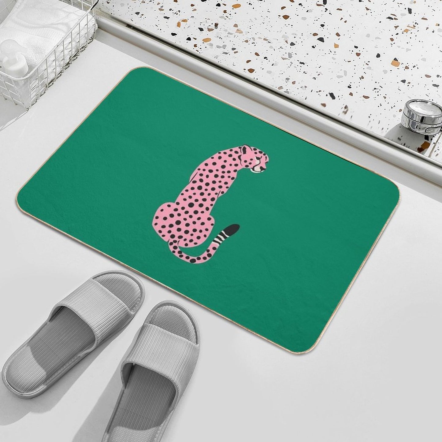 Pink Leopard  African Cheetah  Tropical Pop Art Bath Mat