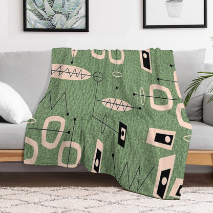 Mid-Century Modern Green Abstract Throw Blanket