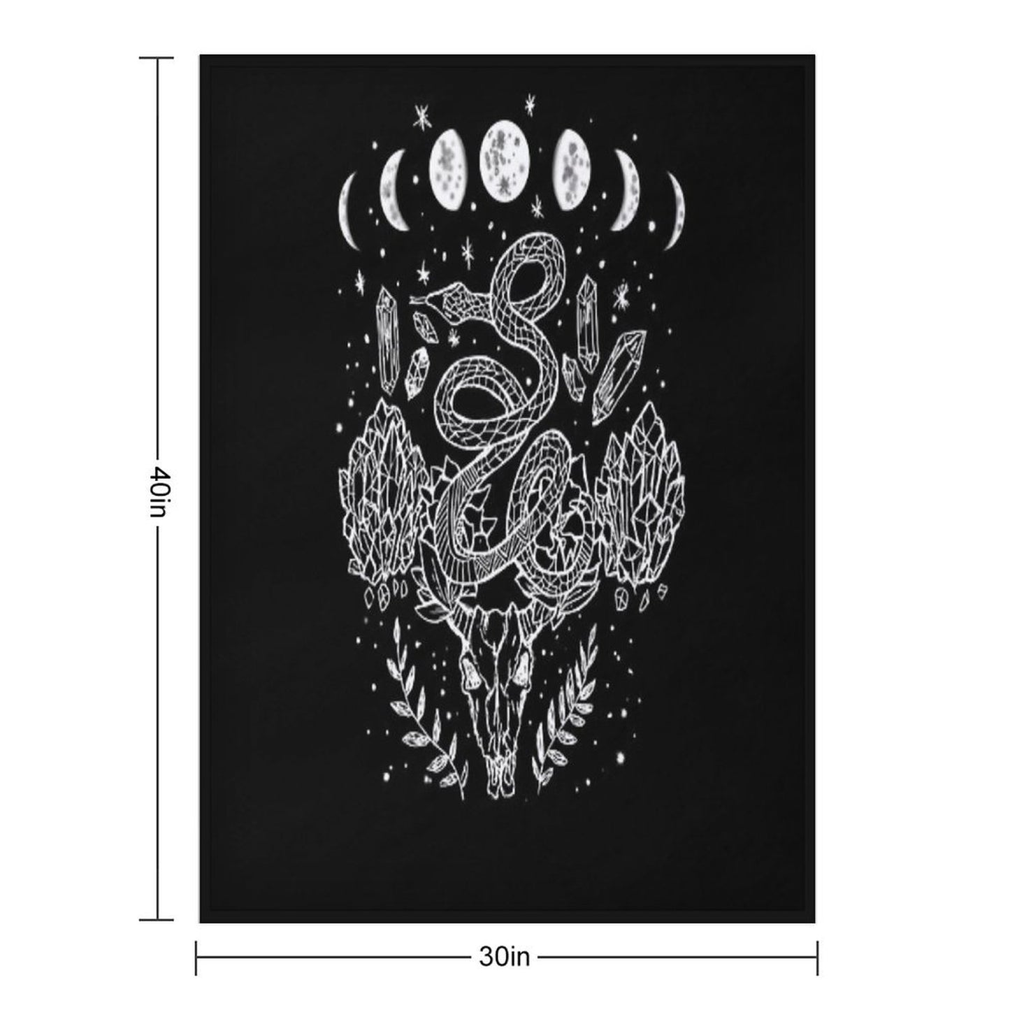 Moon Phases, Snakes, And Crystals Witchy Design Throw Blanket