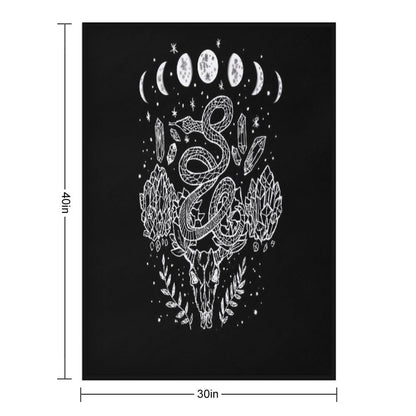 Moon Phases, Snakes, And Crystals Witchy Design Throw Blanket