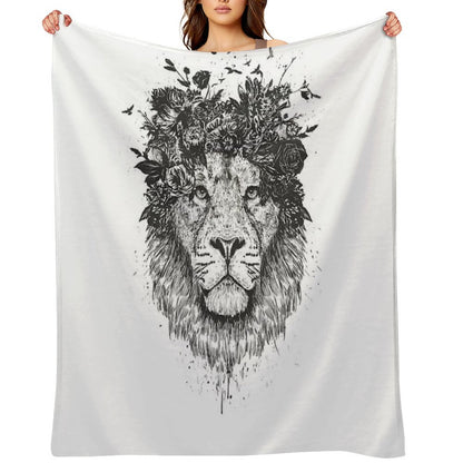 Floral Lion (bw) Throw Blanket