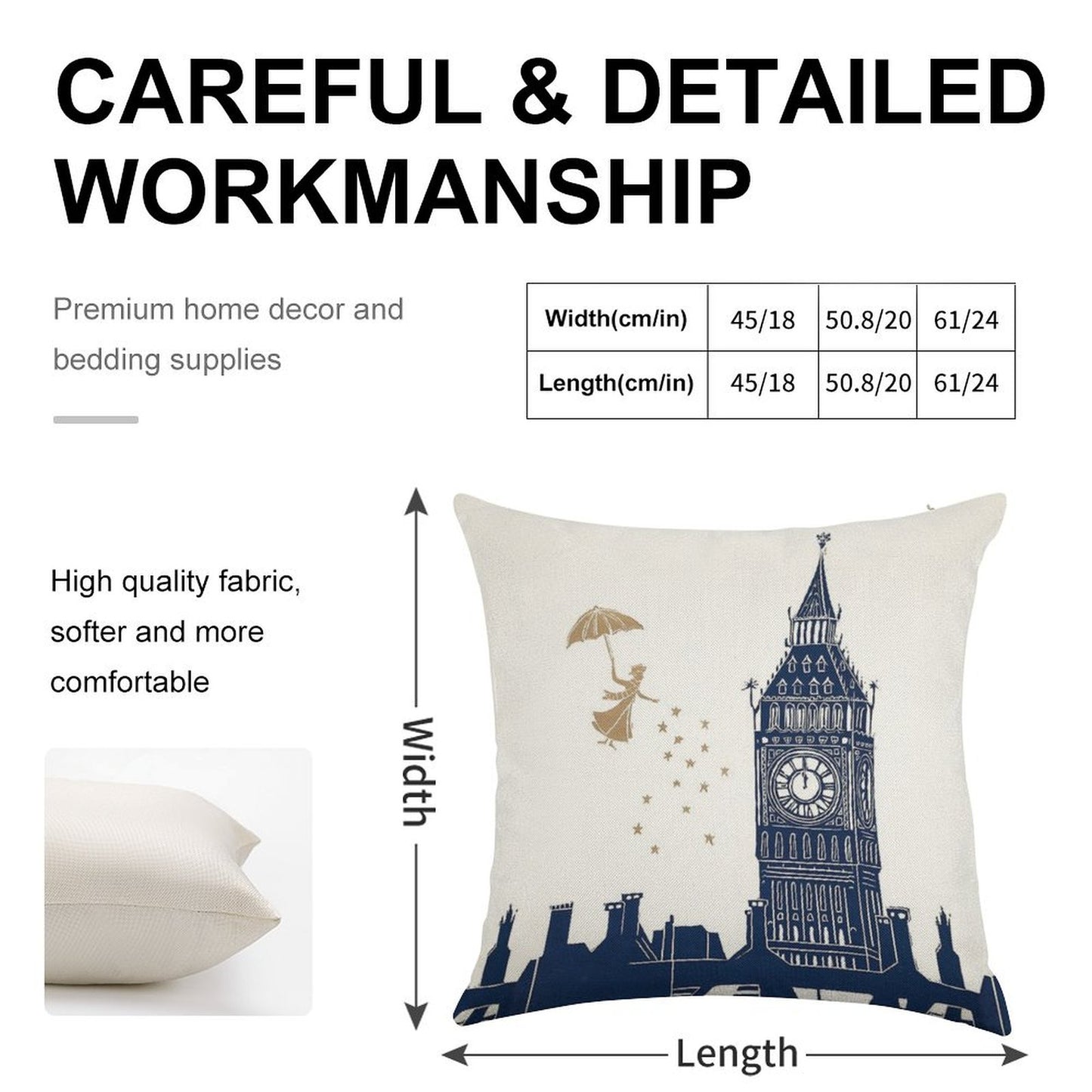 Mary Poppins And Big Ben Linocut Linen Throw Pillow Cover
