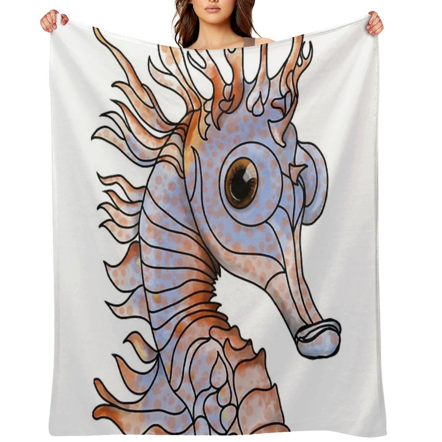 Sealife Ginger And Blue Seahorse Throw Blanket