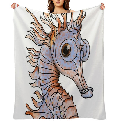 Sealife Ginger And Blue Seahorse Throw Blanket