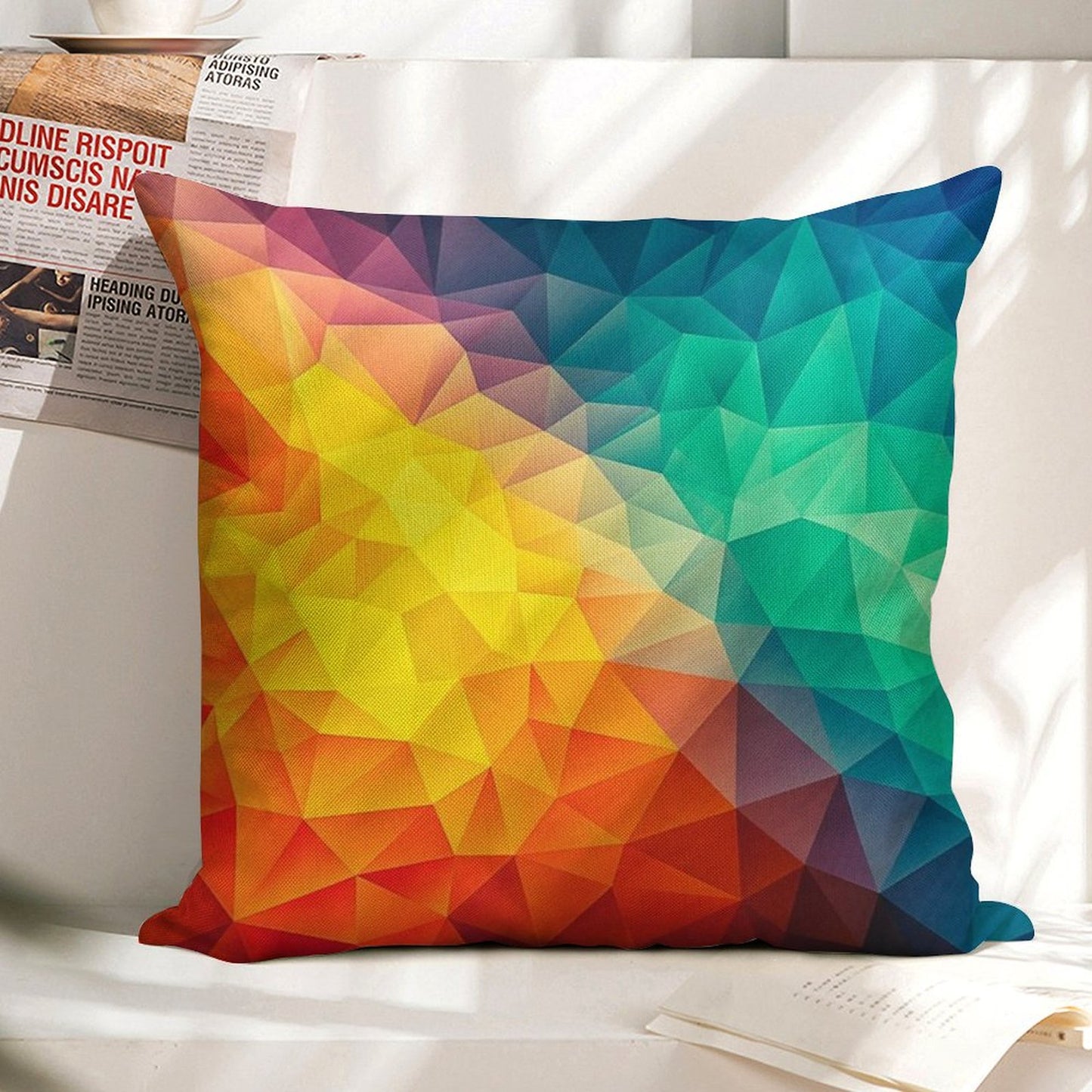 Abstract Multi Color Cubizm Painting Linen Throw Pillow Cover
