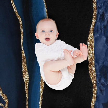 Abstract Blue And Gold Modern Geode Agate Design Throw Blanket