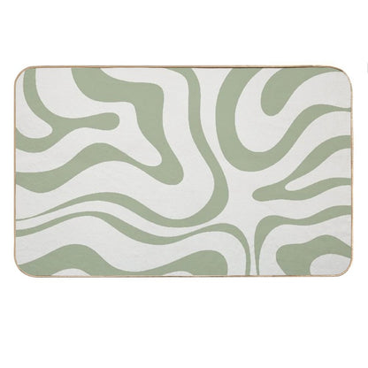 Modern Liquid Swirl Abstract Pattern in Sage Green Tones Bath Mat