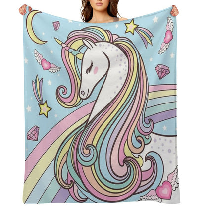 Unicorn Blue Throw Blanket