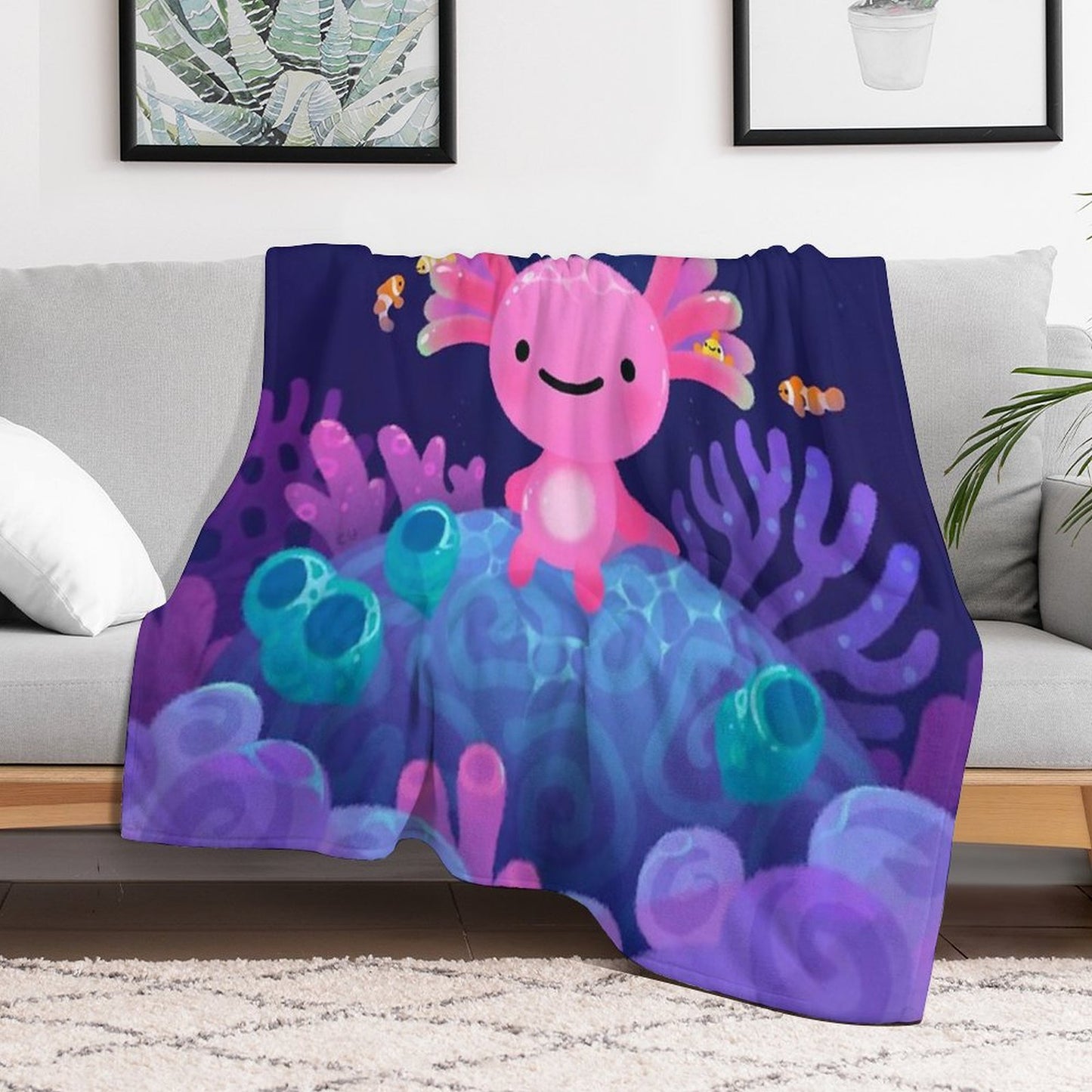 Coral Axolotl Throw Blanket