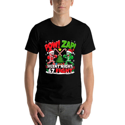 Funny 6-7 Meme Slang Trend Silent Night 67 Fight Christmas  Eco-friendly Material T-Shirt