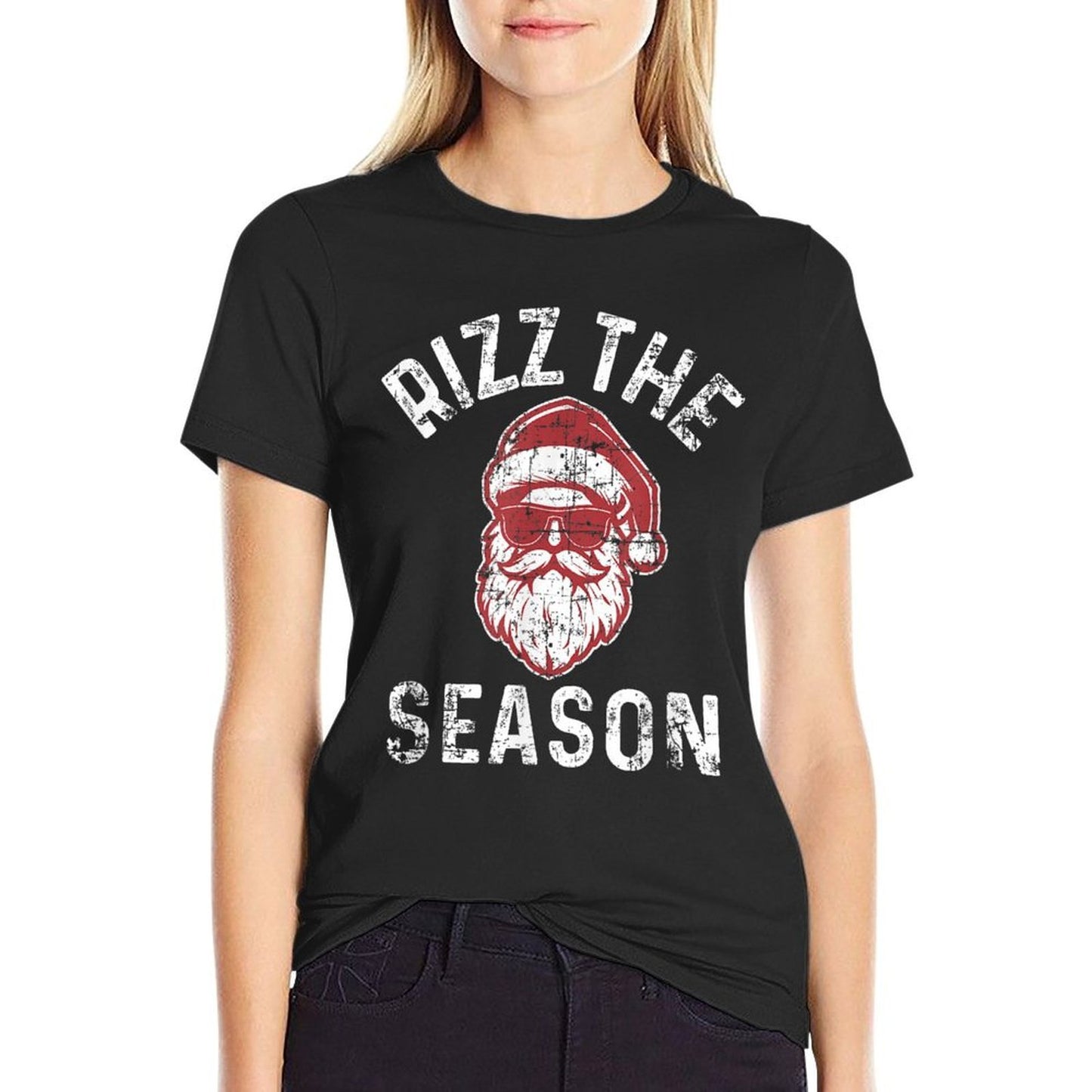 Rizz The Season Funny Christmas Rizzmas Santa Claus Rizzler  Polyester Blend T-Shirt