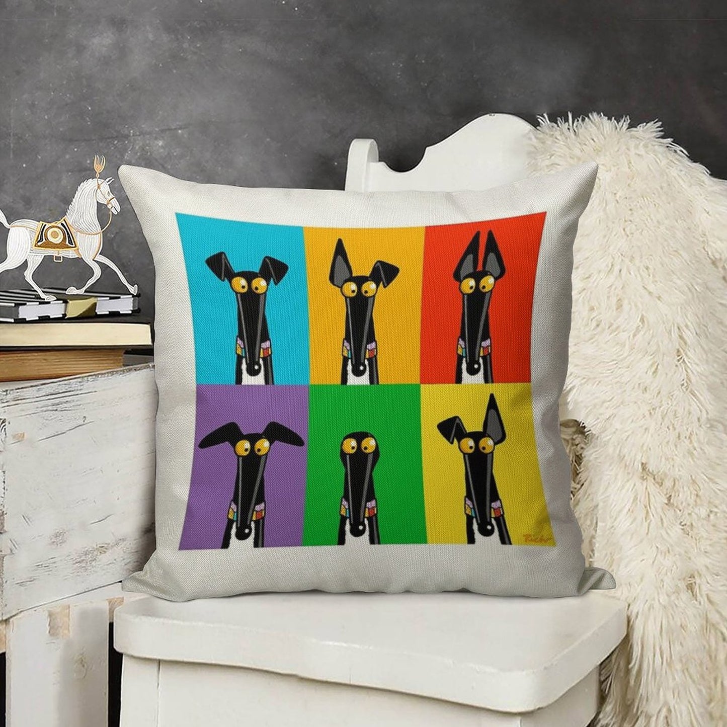 Greyhound Semaphore Linen Throw Pillow Cover