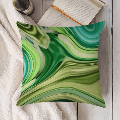 1980s Modern Abstract Turquoise Lime Green Marble Swirls Linen Throw Pillow Cover