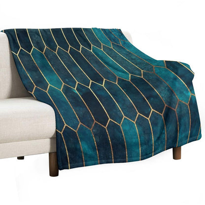 Deep Teal And Blue Gold  Pattern Throw Blanket