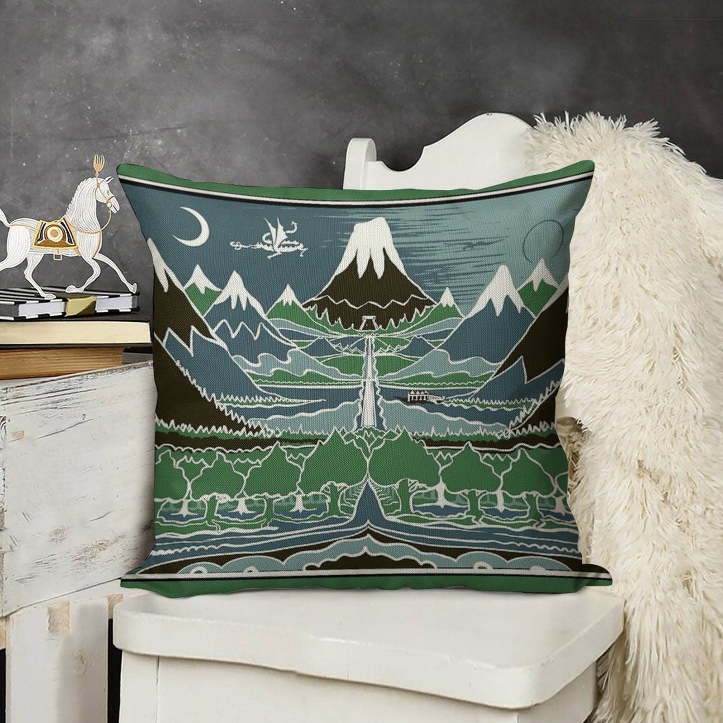 Forest Mountain Path in The Style of J.R.R.Tolkien Linen Throw Pillow Cover