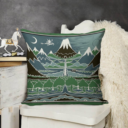 Forest Mountain Path in The Style of J.R.R.Tolkien Linen Throw Pillow Cover