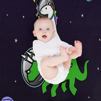 Unicorn Riding Triceratops In Space Throw Blanket