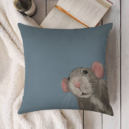 The Peeking Rat Linen Throw Pillow Cover