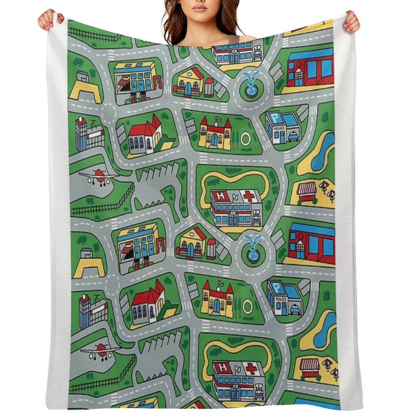 Car City Carpet Road Rug 90s Nostalgic Toy Throw Blanket