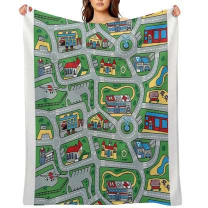 Car City Carpet Road Rug 90s Nostalgic Toy Throw Blanket