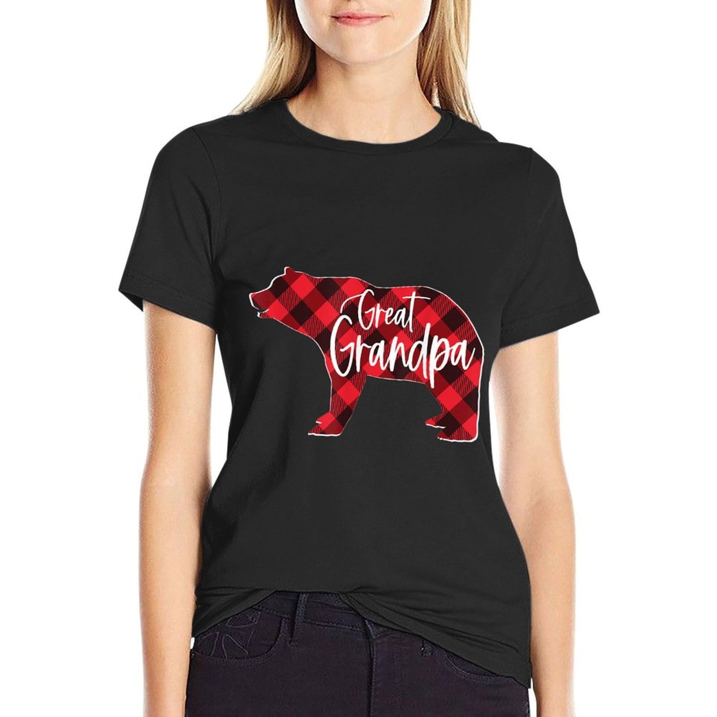 Mens Red Buffalo Plaid Great Grandpa Bear Matching Family Xmas  Fade-proof Color T-Shirt