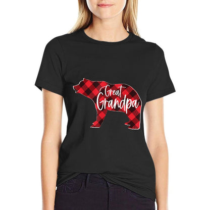 Mens Red Buffalo Plaid Great Grandpa Bear Matching Family Xmas  Fade-proof Color T-Shirt