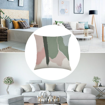 Abstract Art Paint Brush Strokes in Blush Pink & Sage Green Linen Throw Pillow Cover