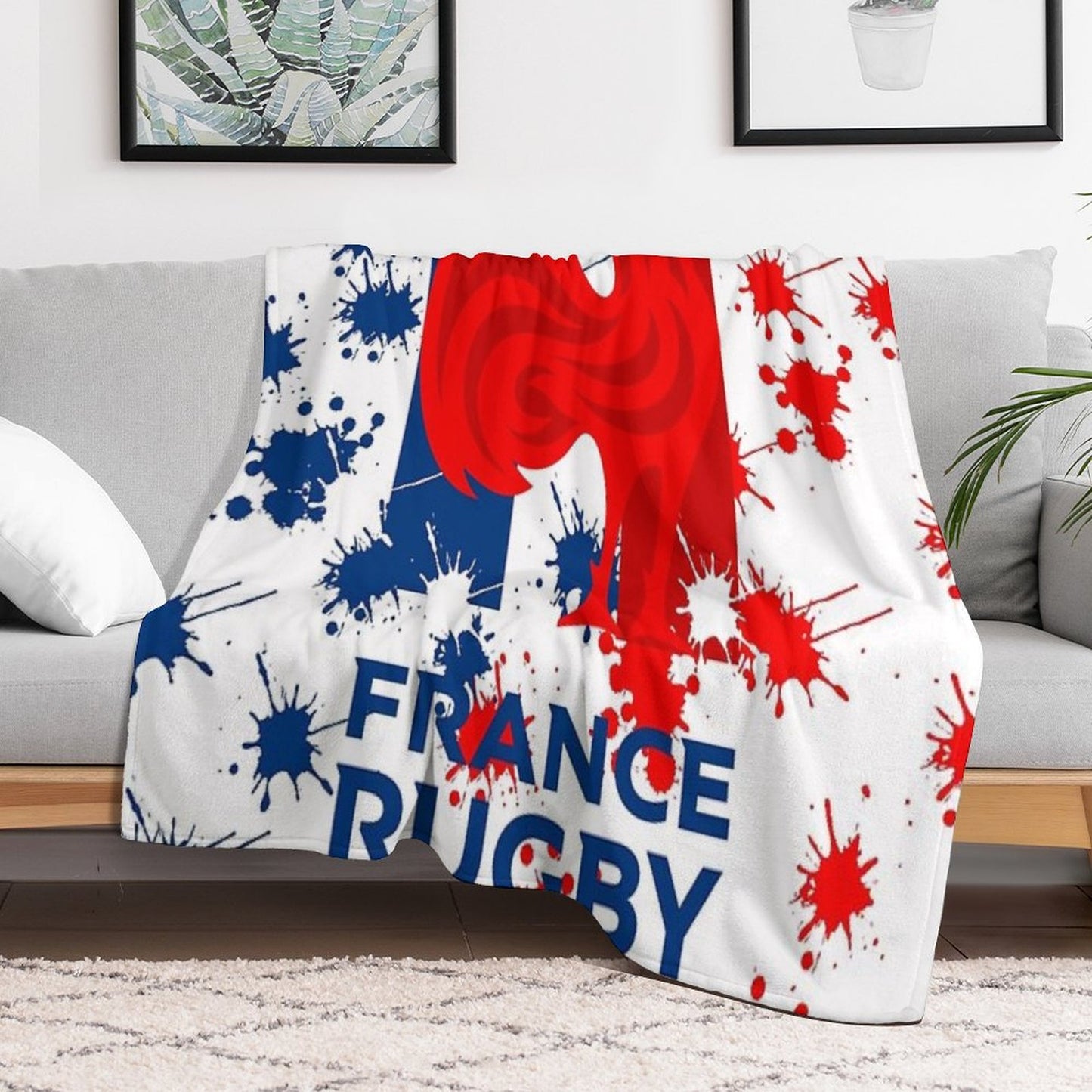 France RUGBY Plaid Throw Blanket