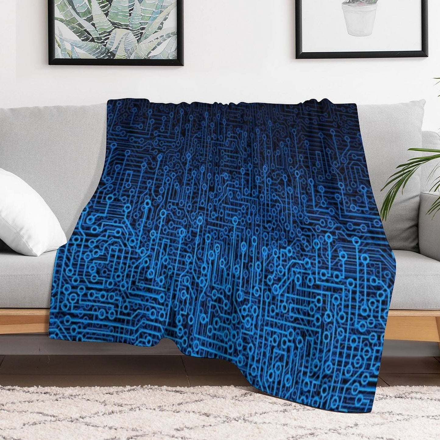 Reboot III BLUE Computer Circuit Board Pattern Throw Blanket