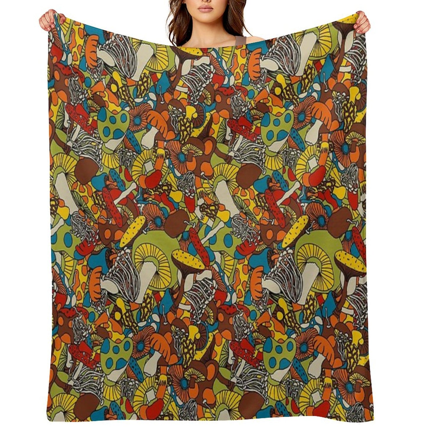 70s Psychedelic Mushroom Throw Blanket