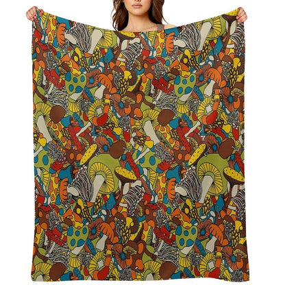 70s Psychedelic Mushroom Throw Blanket