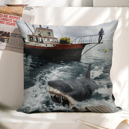 Jaws Photography Linen Throw Pillow Cover
