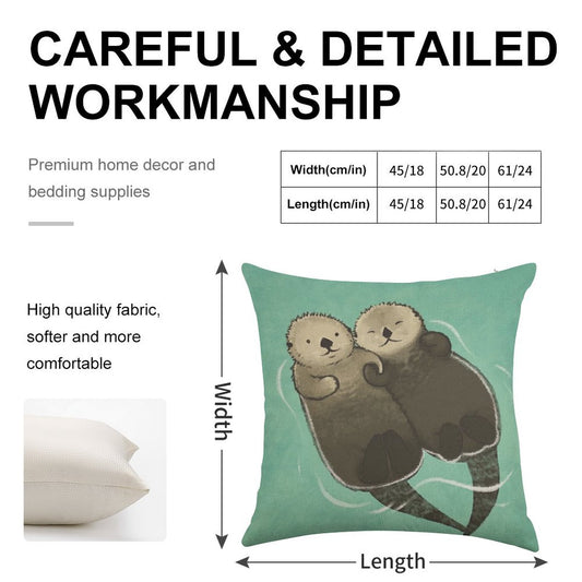Significant Otters - Otters Holding Hands Linen Throw Pillow Cover
