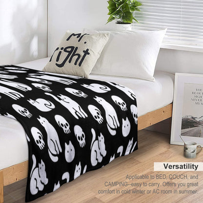 Cats And Skulls Pattern Throw Blanket