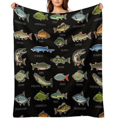 Types Of Freshwater Fish Species Fishing Throw Blanket