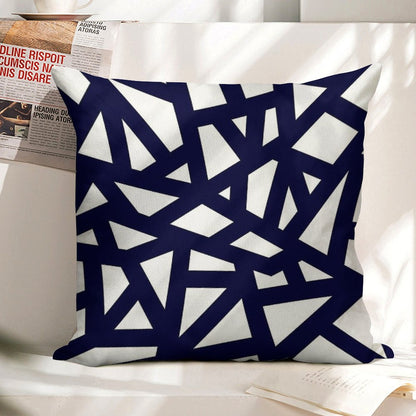 Navy Blue Thick Mosaic Lines On White Linen Throw Pillow Cover