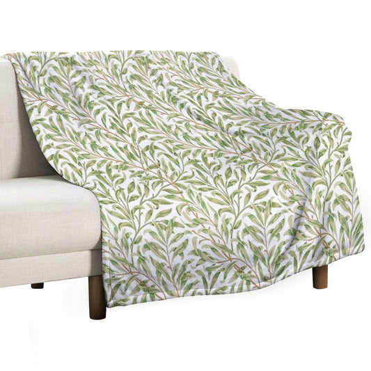 Willow Bough by William Morris - Seamless-  Gold Green Leaves on Off White Background Throw Blanket