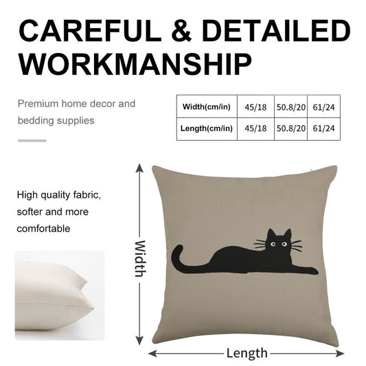 Black Cat Linen Throw Pillow Cover