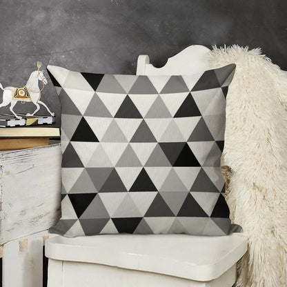 Triangles in Black, Grey And White Linen Throw Pillow Cover