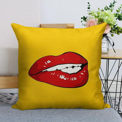 Sexy Biting Lips Throw Pillow Face Mask Linen Throw Pillow Cover