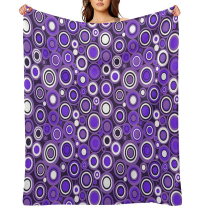 Ultra Violet, Purple And White Circle Retro Pattern Throw Blanket