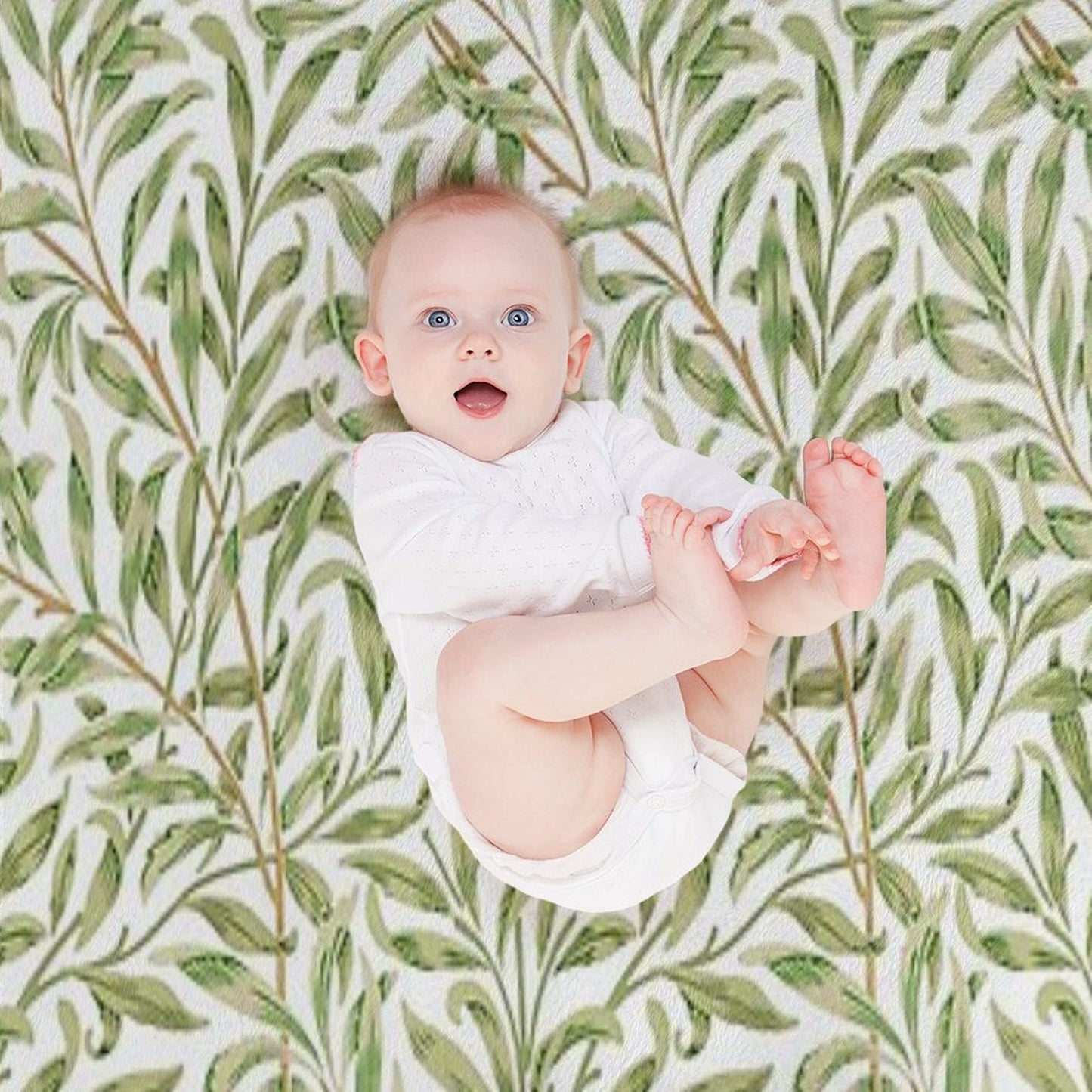 Willow Bough by William Morris - Seamless-  Gold Green Leaves on Off White Background Throw Blanket