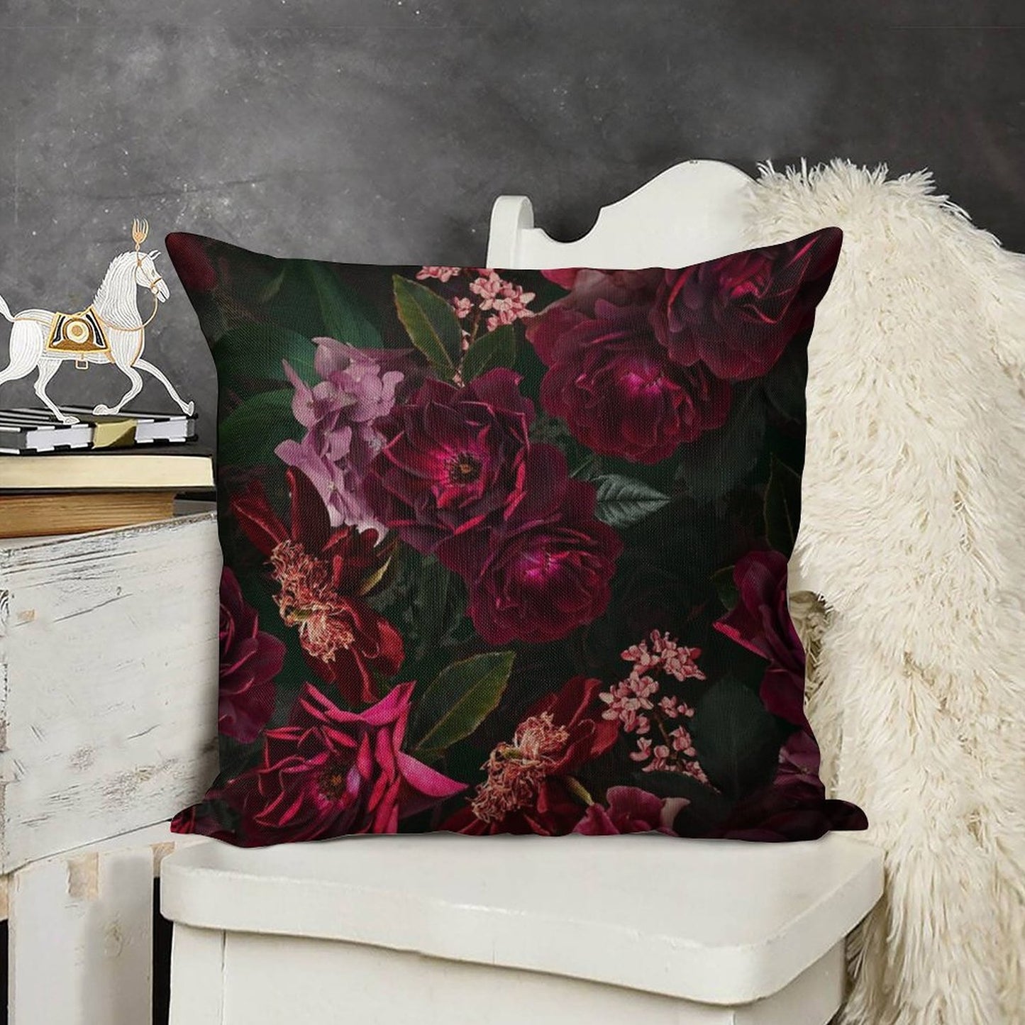 Antique Midnight Botanical Flower Rose Botanical Night Garden Nightgarden Linen Throw Pillow Cover