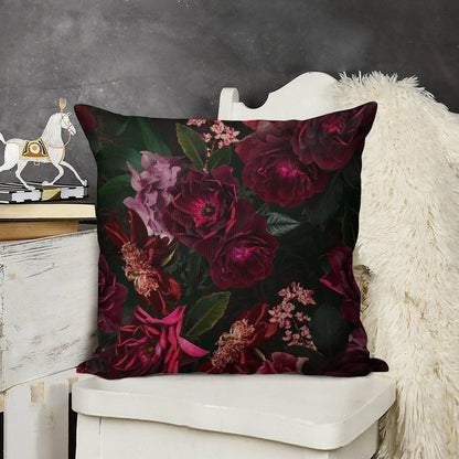 Antique Midnight Botanical Flower Rose Botanical Night Garden Nightgarden Linen Throw Pillow Cover